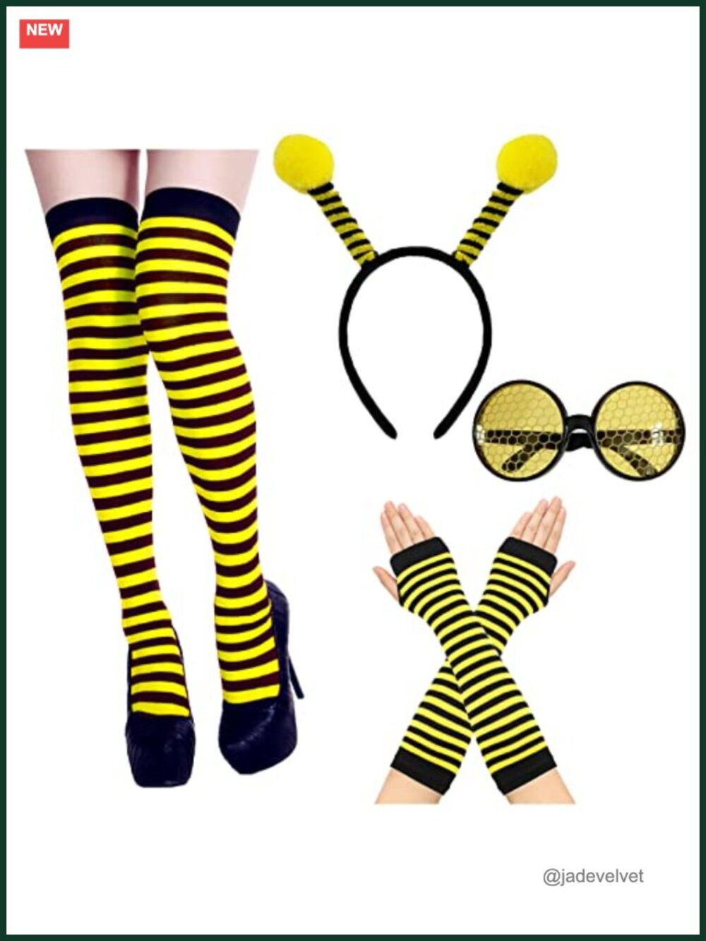 Bee Antenna Headband Glasses Stockings Gloves Set Halloween Cosplay Accessories